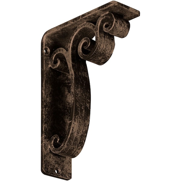 Ekena Millwork Avery Wrought Iron Bracket, (Triple center brace), Antiqued Pale Gold 2"W x 5 1/2"D x 8"H BKTM02X05X08TAVAPG - main